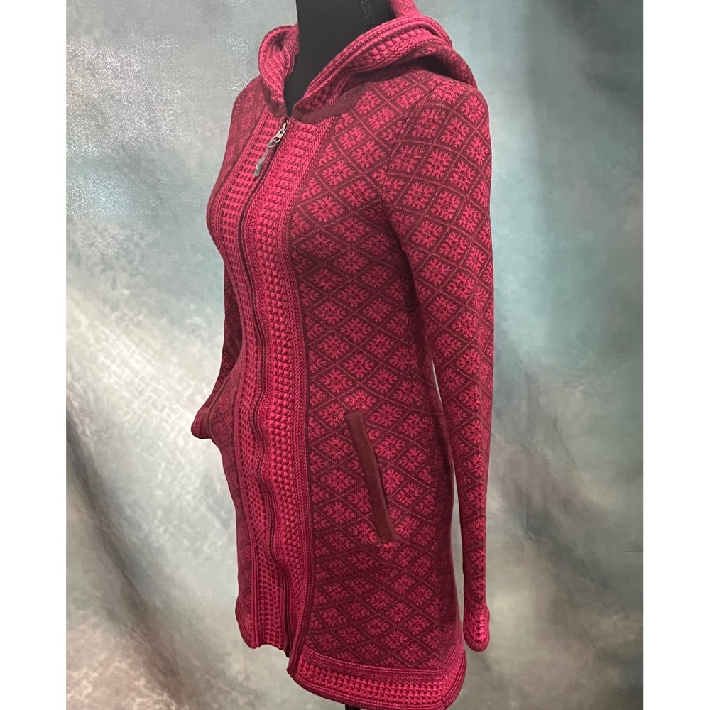 Athleta‎ Pink Burgundy Wool Blend Hooded Long Cardigan Sweater XXS - Picture 3 of 8